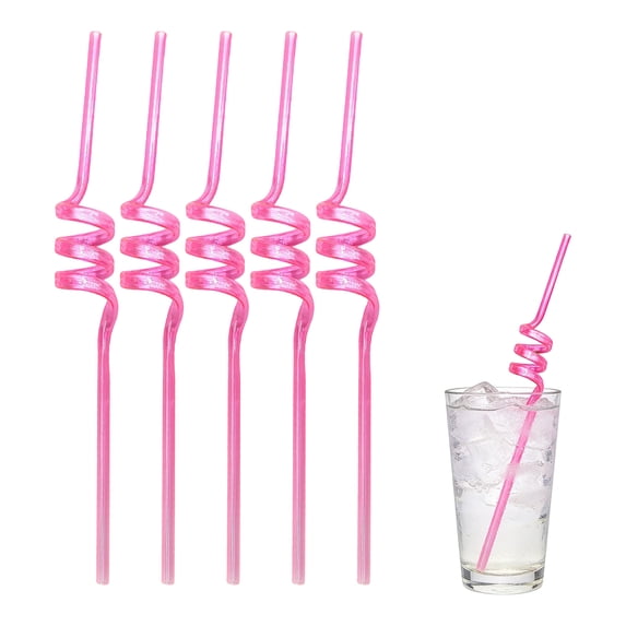 Reusable Spiral Straws Fun Curly Silly Drinking Straws for Party Favors Multi-Color Decorative Beverage Accessories for Tumblers Juice and Cocktails Pink