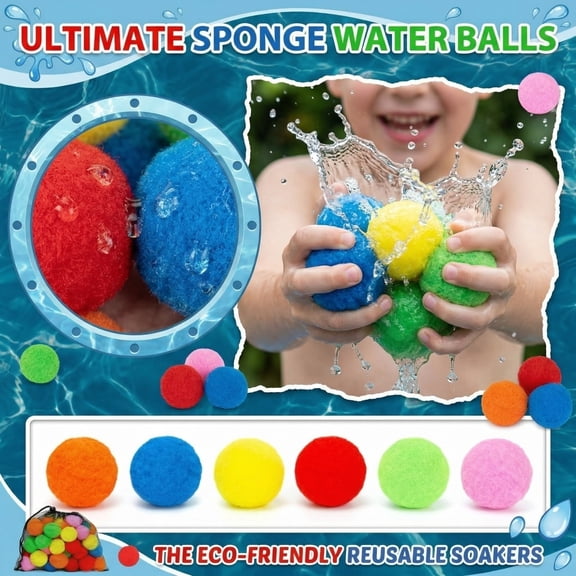 Reusable Sponge Water Balls, 50 Pack Quick-Absorbing Soaker Balls for Outdoor Games, Soft Splash Balls for Pool, Beach, Backyard, and Summer Party Fun