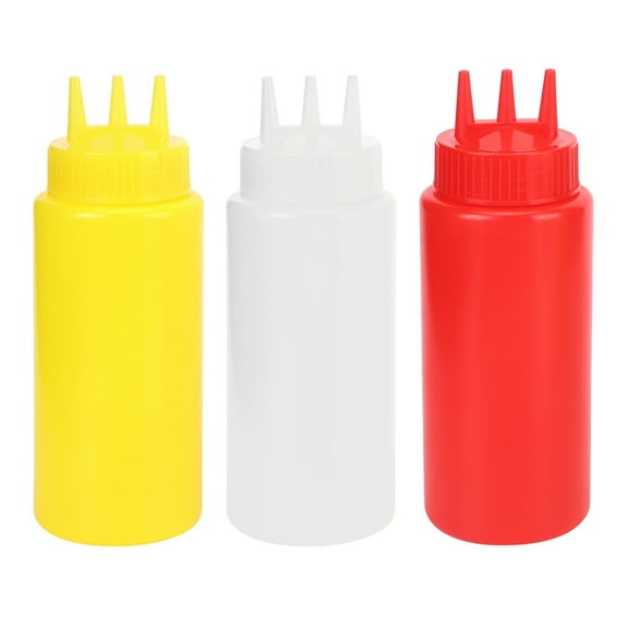 Flexible Plastic Condiment Squeeze Bottles, Ergonomic Design for Comfortable Squeezing, Triple Dispersion Tips for Even Sauce Distribution, Non-Drip Spout Keeps Countertops Clean,