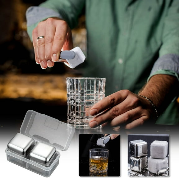 Reusable Stainless Steel Chilling Cubes for Whiskey and Drinks, Set of 8 with Storage Box, Non-Diluting Coolers for Cocktails, Wine, and Beer