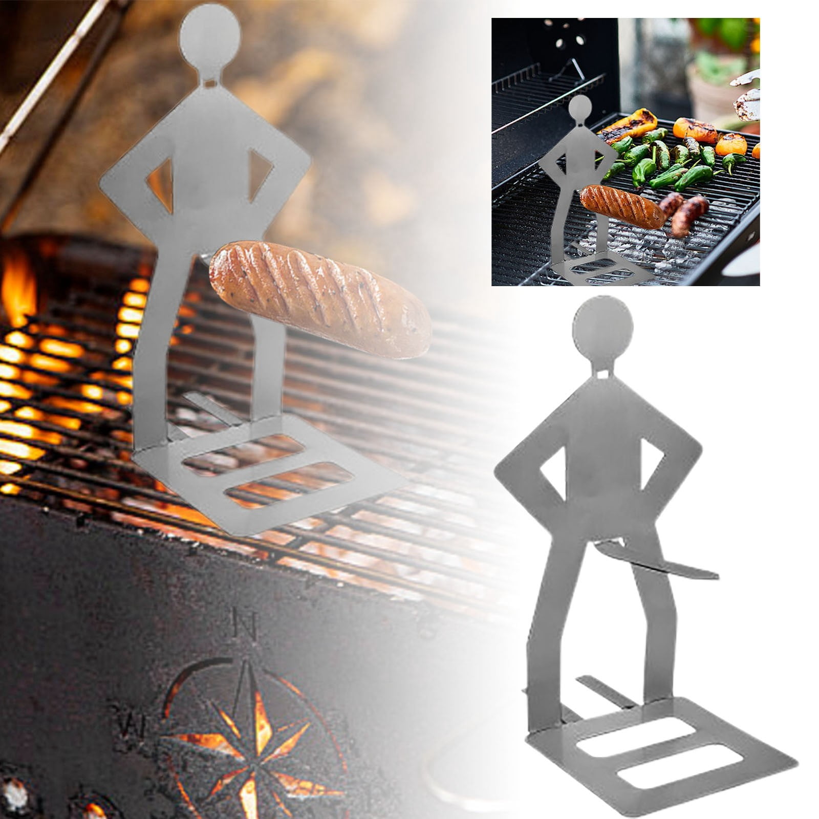 Reusable Stainless Steel Hot Dog Sausage Rack Portable BBQ Grill Tool ...