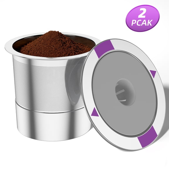 Reusable Stainless Steel K-Cups (2-Pack), Mesh Filter Coffee Pods with Silicone Sealing Ring, BPA -Free, Compatible with Keurig 1.0 & 2.0 Coffee Machines, Durable & Easy to Clean