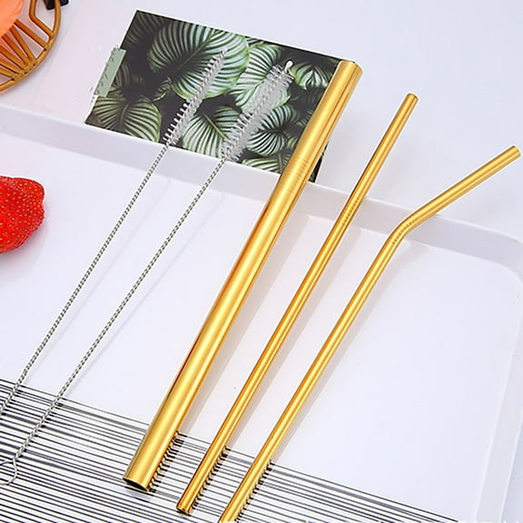 Reusable Stainless Steel Metal Straws with Drawstring Bag,3 Bent Metal Straws with 2 Cleaning Brushes,Dishwasher Safe Long Drinking Straws Reusable Stainless Steel Metal Straws for Drinking