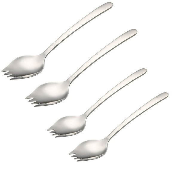 Dishwasher Safe Stainless Steel Sporks, Heavy Duty Creative Design For Outdoor Picnics, Flexible Use Flatware Set (4 Pack)