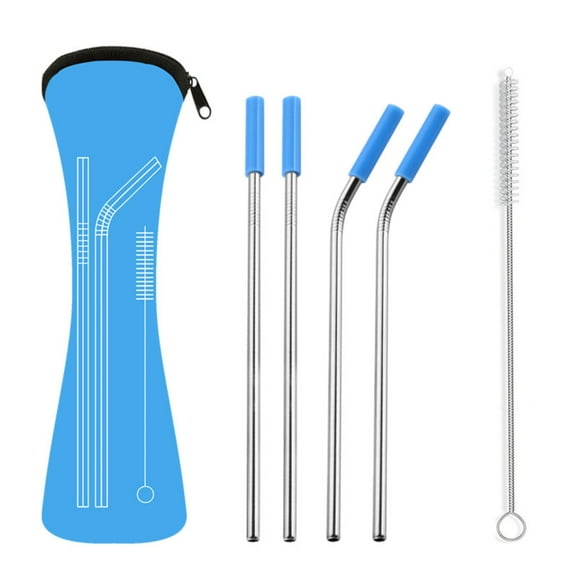 Reusable Stainless Steel Straws, Glass Cups Stainles Steel Straws, Reusable Drinking Straws For Tall Tumblers Silicone Tips Cover Stainless Straight Bent Drinking 4PCS Walmart Outlet