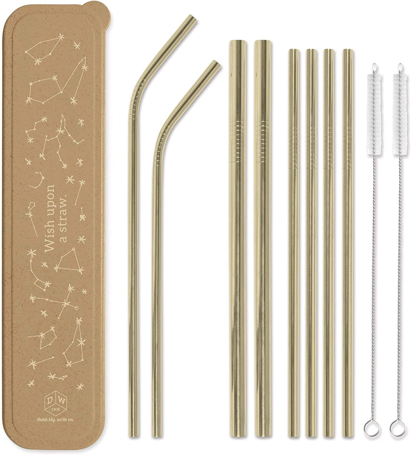 Reusable Stainless Steel Straws Set with Travel Case Includes (2) Bendy Straws, (2) Smoothie