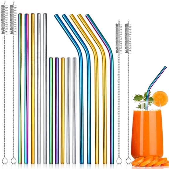 Reusable Stainless Steel Straws with Silicone Tips, Metal Drinking Straw Set with Travel Case and Cleaning Brushes, Extra Wide Boba Straws Tumblers and Smoothies