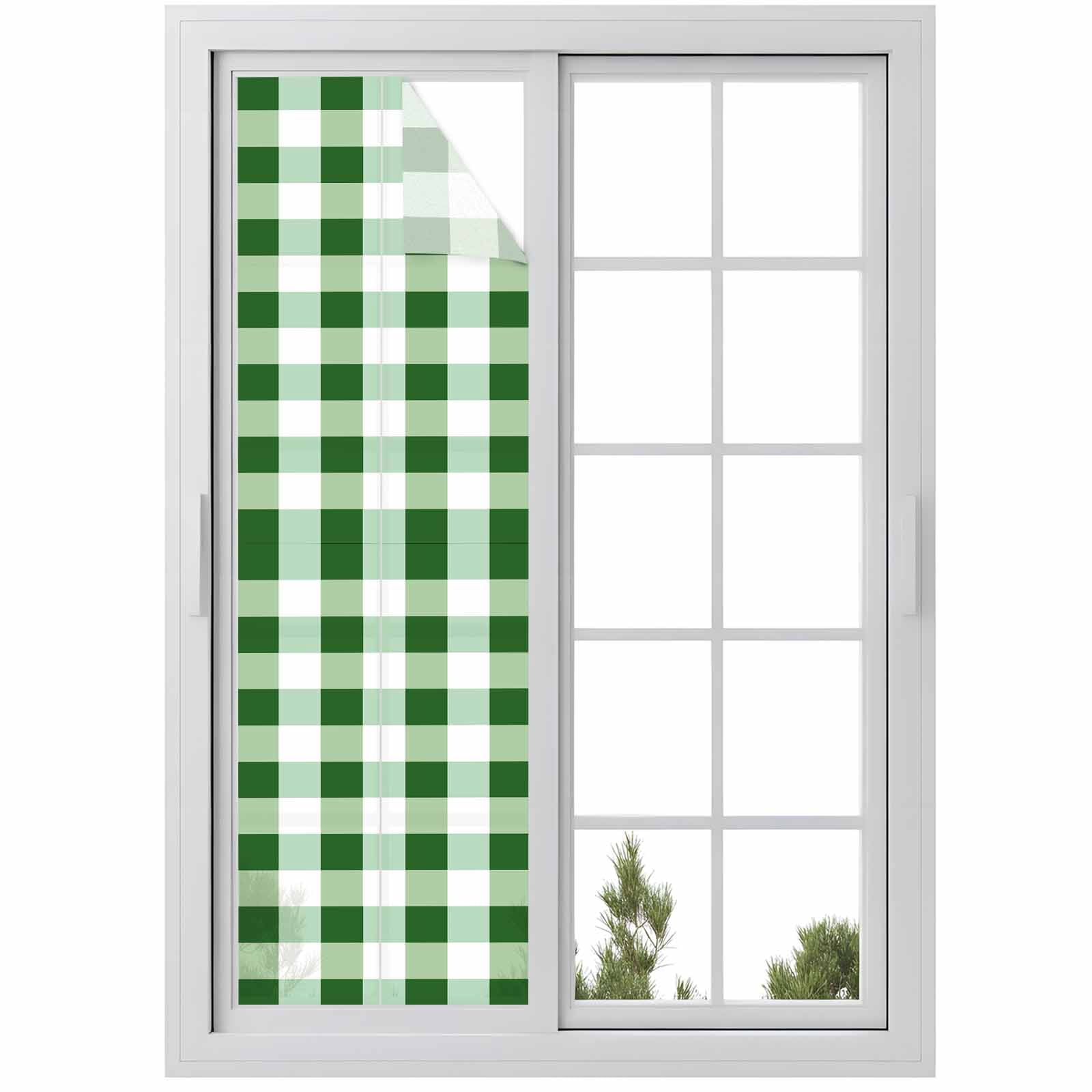 Reusable Static Cling Window Tints, Green White Buffalo Check Window ...