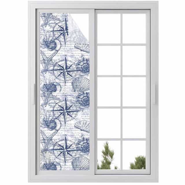 Reusable Static Cling Window Tints, Purple Blue Compass Window Privacy ...