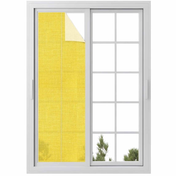 Reusable Static Cling Window Tints, Yellow Window Privacy Film Frosted, Farmhouse Burlap Solid Yellow Color Modern Linen Texture Heat Control Windows Films for Offices, Balcony, 29.5 x 118 Inches