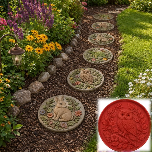 Reusable Stepping Stone Mold Animals Round Silicone Concrete Pathway DIY Garden Mould Cement Walkway Stones Outdoor Yard Craft Project