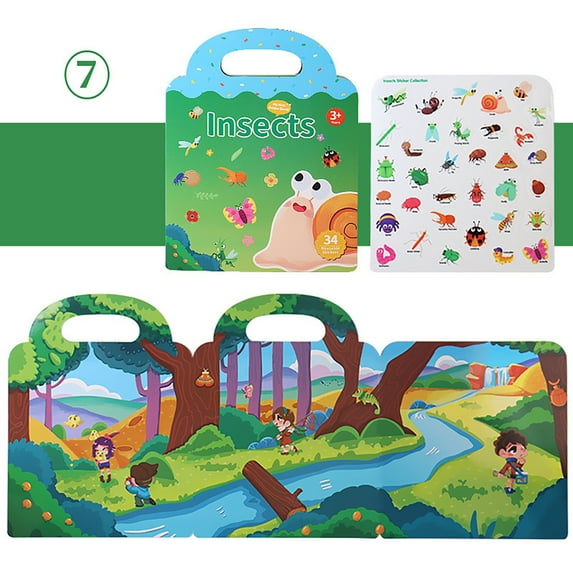 Reusable Sticker Book for Kids, Toddler Activity Learning Toy, Removable Vinyl Stickers for Scenes, Educational DIY Craft, Safe Non-Toxic Play Set for Ages 3+