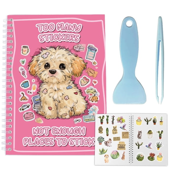 Reusable Sticker Book Collecting Album A5 Size 40 Sheets Sticker Storage Keeper Dog Puppy Cover for Adults Release Paper Stickers Saver Organizer