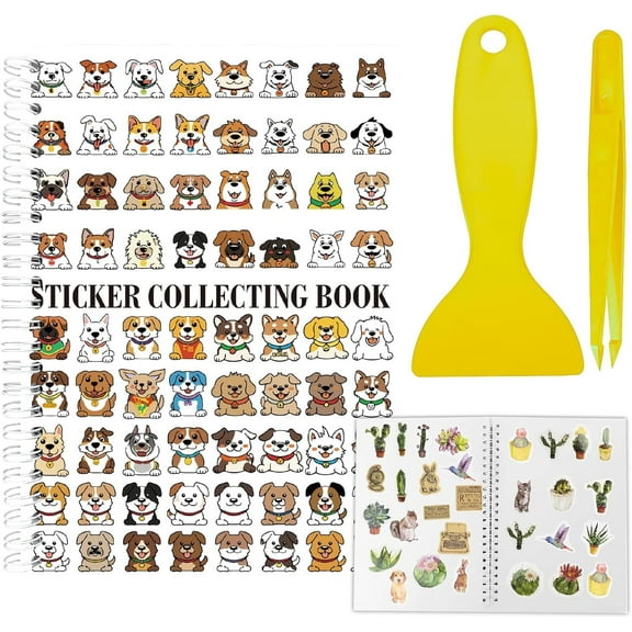 Reusable Sticker Book Sticker Dog Animal Collecting Book Album A5 Size 40 Sheets Reusable Sticker Organizer Storage Book Sticker Book with Tweezer and Spatula Colorful