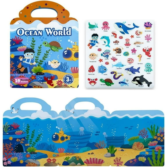 Reusable Sticker Books, Jelly Sticker Books,Travel Toys for 3 4 5 Year Old,7 Themes Early Education Reusable Washable Stickers For Learning Activities