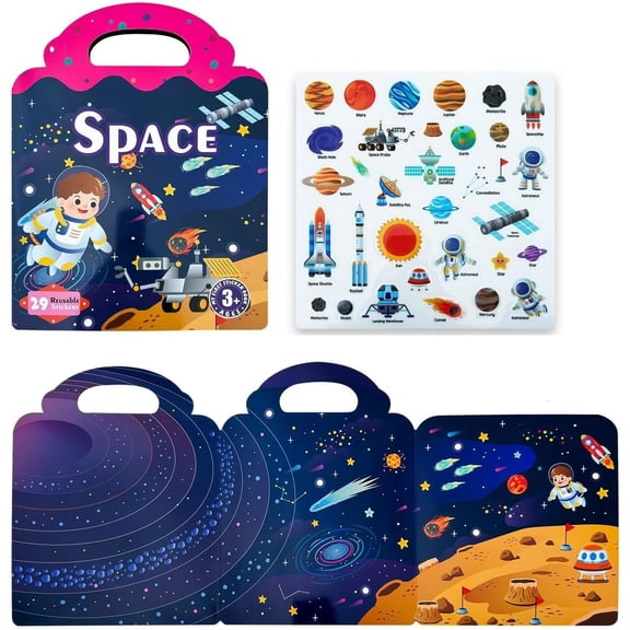 Reusable Sticker Books, Jelly Sticker Books,Travel Toys for 3 4 5 Year Old,7 Themes Early Education Reusable Washable Stickers For Learning Activities