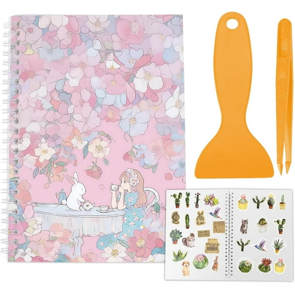 Reusable Sticker Storage Book Collecting Album A5 Size 40 Sheets Blank Release Paper Stickers Organizer Book Blossom Cover Waterproof for Sticker Collection Holder Mixed Color