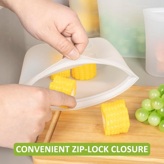 Reusable Storage Bag, 12 Pack  Silicone Food Storage Bags Stand Up Zip Lock Bags for Food, Freezer Microwave Oven Dishwasher Safe, 3 Extra Large(0.8 Gallon) 3 Medium 3 Small 3 X-Small, Translucent