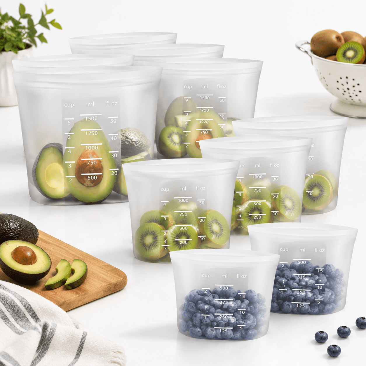 Reusable Storbag 8 Pack Silicone Food Bags Stand Up Zip Lock For ...