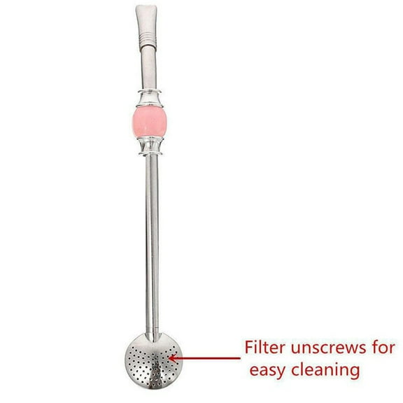MEIBUTYUP 2Pcs Pink Mate Bombilla Stainless Steel Straw with Removable Filter