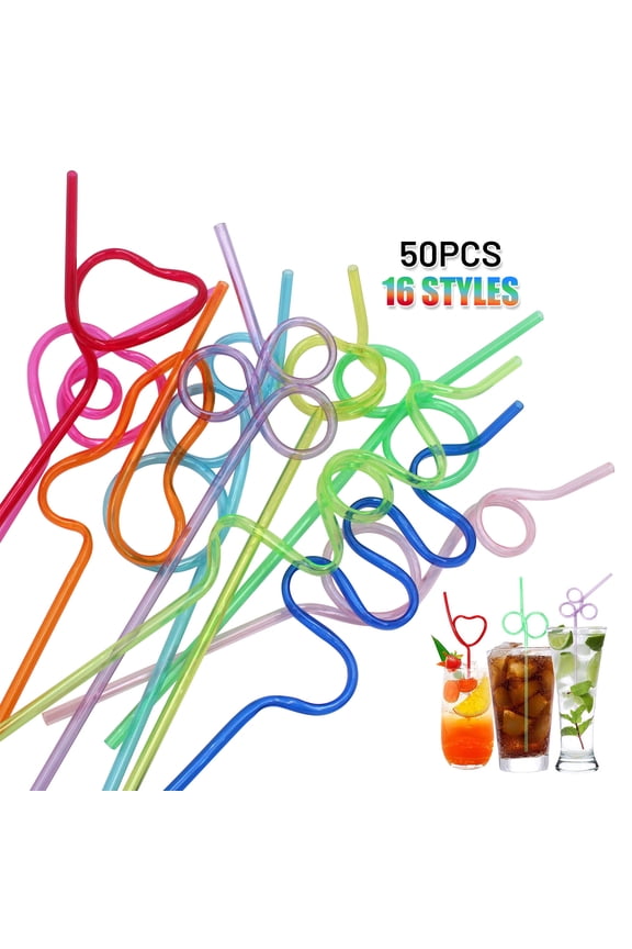 Reusable Straws 50Pcs Creative Curly Loop Drinking Straws for Kids Party