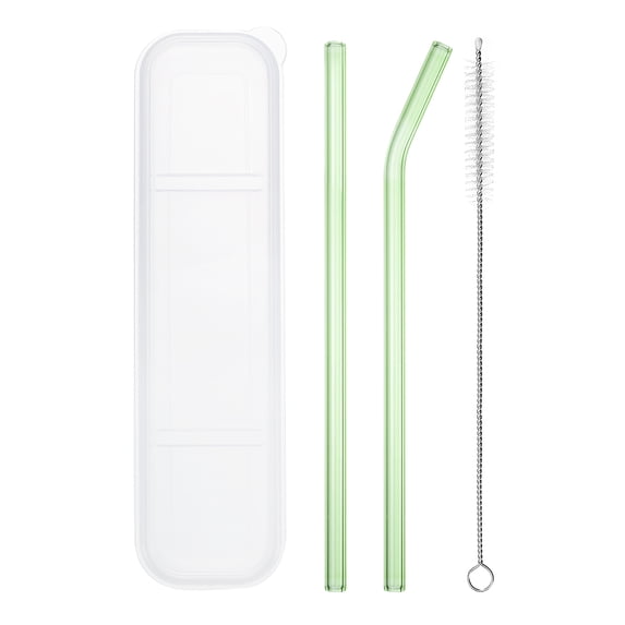Reusable Straws Glass Straw, 2pcs Replacement Straw Long 8 inch 8mm Wide with Cleaning Brush and Box , Green