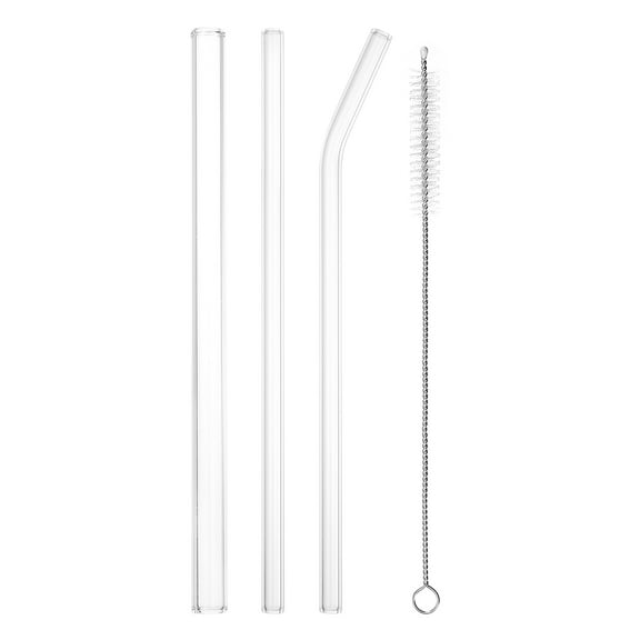 Reusable Straws Glass Straw, 3pcs Replacement Straw Long 8 inch 8/12mm Wide with Cleaning Brush, Transparent
