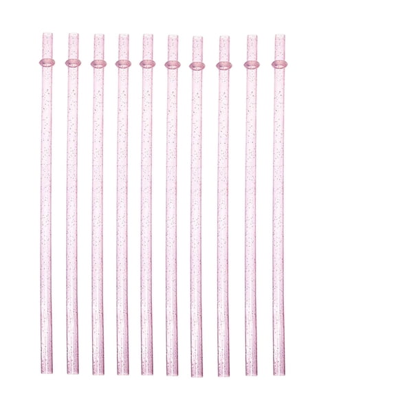 Reusable Straws Plastic, 10inLength, Glitter, Cold Hot Drinking, Hard Body, Thread Lip Stop, 10 Pc Pack