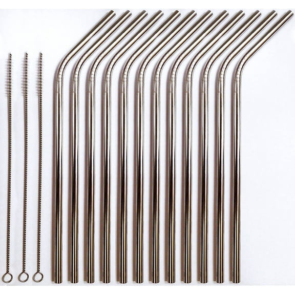 Reusable Straws - Stainless Steel Drinking - Set of 12 + 3 Cleaners - Eco Friendly, SAFE, NON-TOXIC non-plastic CocoStraw Brand