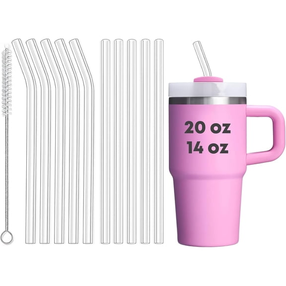 10 Pack Replacement Clear Straws for Stanley 20 oz 14oz Tumbler, Reusable Plastic Straws for Yeti 30oz 25 oz 26 oz 20 oz Tumbler, Mason Jar 16oz Venti Cup with Brush