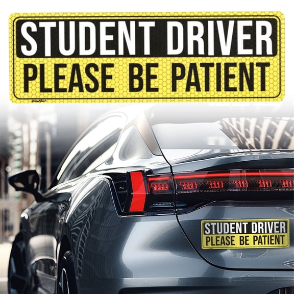 Reusable Student Driver Car Magnet - 9.4x3.1 Inch High Visibility Yellow Bumper Sign, Weatherproof Novice Driver Decal for Teen, Easy Removable Practice Vehicle Placard