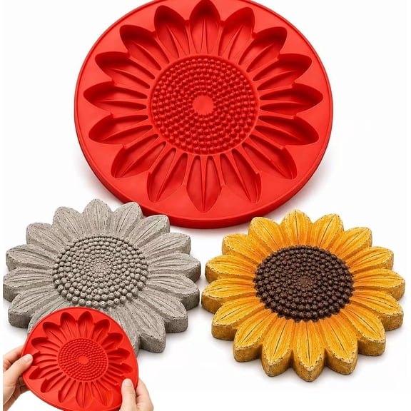 Reusable Sunflower Stepping Stone Mold, 15.7'' Round Concrete Molds for Garden Walkway | DIY Cement Paver Mold for Patio & Yard Decor, Paintable Stepping Stones Outdoor Craft Gift (A)