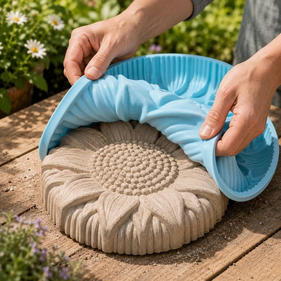 Reusable Sunflower Stepping Stone Mold, DIY Garden Path Paver Mold, 2027 New 10'' Cement Molds Stepping Stone Mold Christmas Halloween Decoration for Patio Lawn Garden Walkway