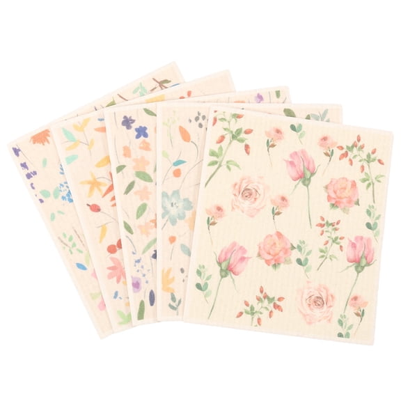 Reusable Swedish Dishcloths Wood Fiber Cotton Absorbent Cleaning Towel Kitchen Wash Cloth 5 Pcs (colourfulflower )