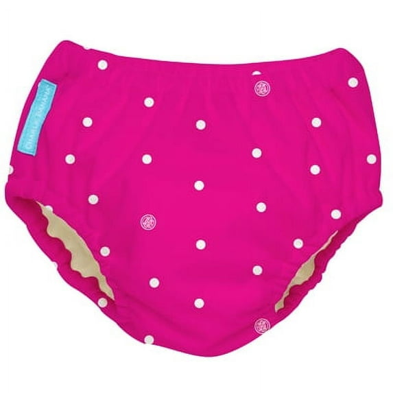 Reusable Swim Diaper White Polka Dots Hot Pink Medium