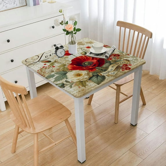 , Reusable Table Cloth Round Fitted Tablecloth with Elastic Edged for Parties Outdoors,Spring Plant Flower
