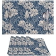 thumbnail image 1 of Reusable Table Place Mats 4 Pieces, Anti-Skid Oil-Proof Woven Vinyl PVC Insulation Black Placemat for Dining Table Patio Kitchen Decor, Blue Lotus Flower, 1 of 6