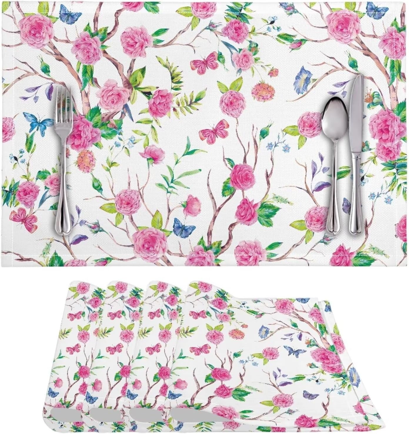 Reusable Table Place Mats 4 Pieces Set, Anti-Skid Oil-Proof Woven Vinyl ...