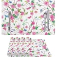 thumbnail image 1 of Reusable Table Place Mats 4 Pieces Set, Anti-Skid Oil-Proof Woven Vinyl PVC Heat Resistant Placemats for Home Indoor Dining Home Decoration, Pink Flower Butterfly, 1 of 6