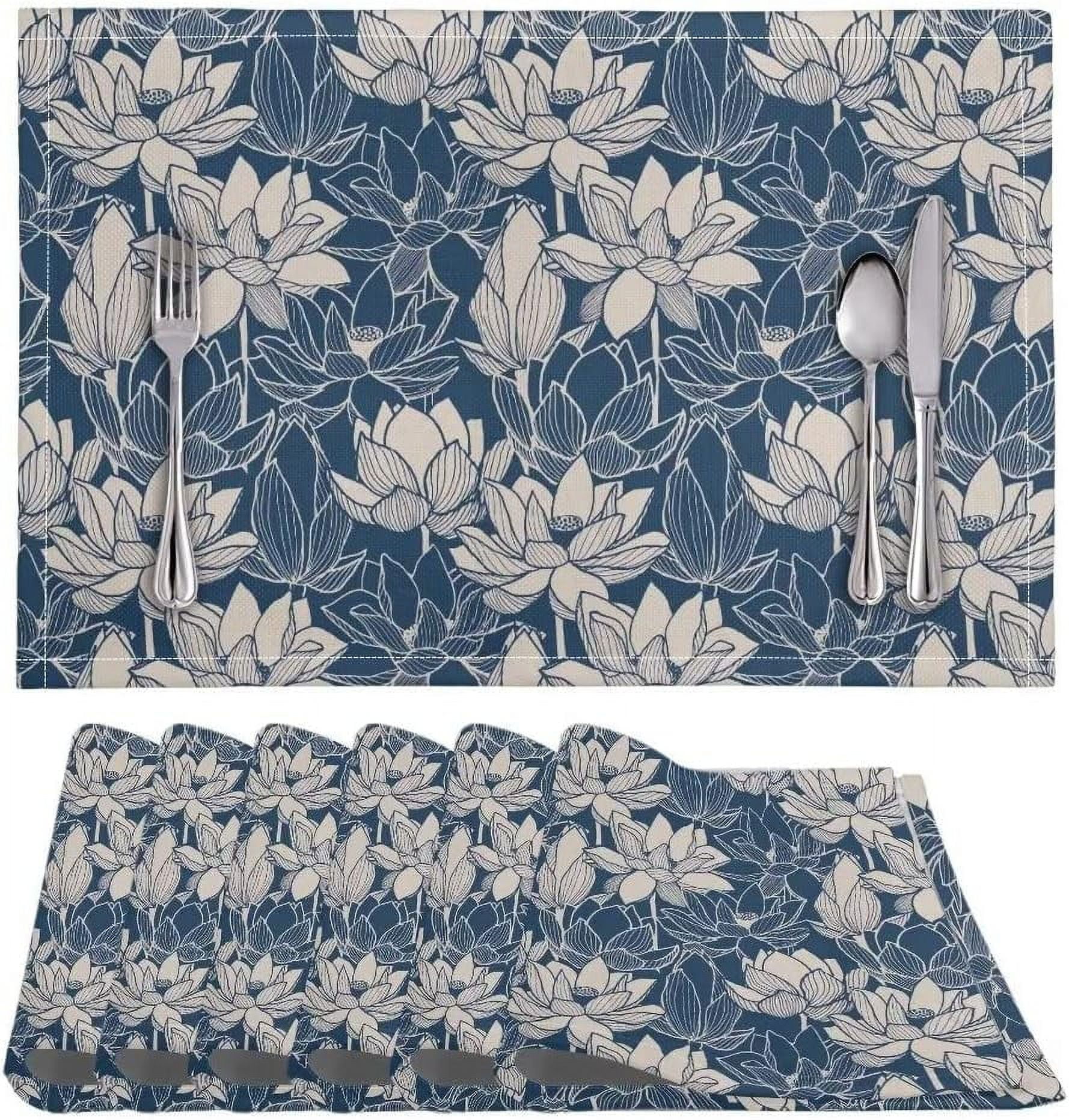 Reusable Table Place Mats 6 Pieces, AntiSkid OilProof Woven Vinyl PVC