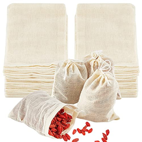 Reusable Tea Bags - 24 Pack Natural Unbleached Cotton Cheesecloth Muslin Sachet Bags for Straining Coffee Tea Brew (3 x 4 inch)