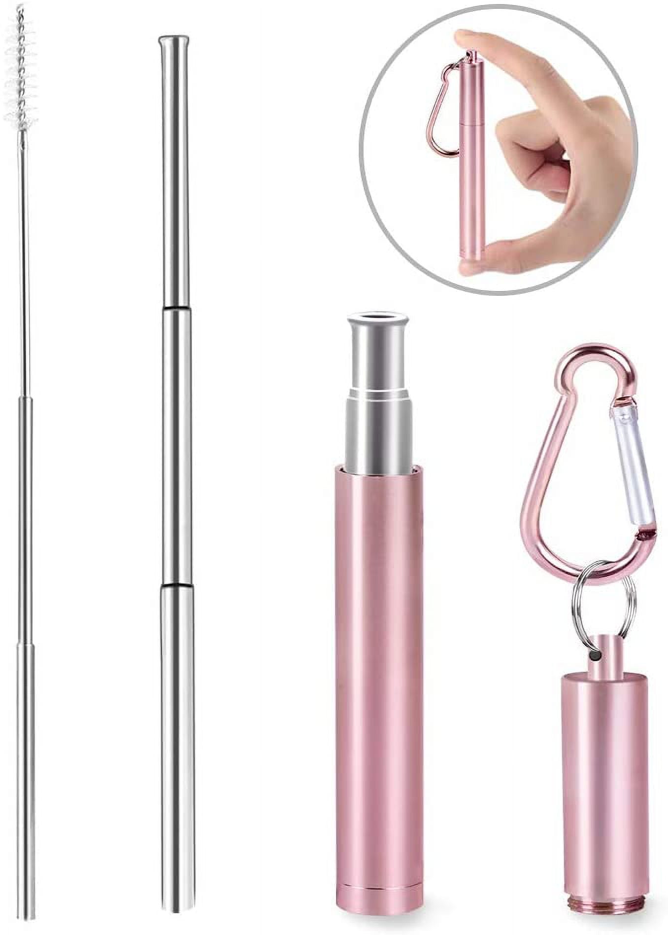 Reusable Telescopic Stainless Steel Straw with Cleaning Brush & Case, Rose Gold