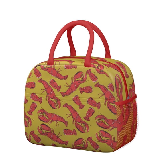 Reusable Thermal Lunch Bag - Cute Lobster & Seafood Nautical Pattern, Spacious Insulated Food Storage with Outer Pocket, Splash-Proof Easy Clean for Women, Students (Blue Ocean Marine Style)