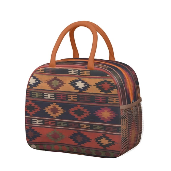 Reusable Thermal Lunch Bag - Hippie Retro Style Insulated Lunch Box, Lightweight & Portable, Splash-Proof & Easy to Clean (Abstract Geometric)