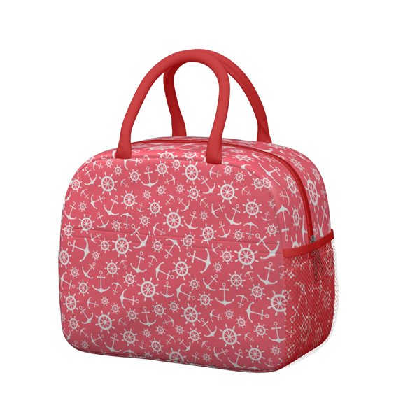 Reusable Thermal Lunch Bag with Nautical Anchor & Ocean Waves Design, Insulated Cooler Tote for Office, Travel, & Outdoor Activities, Eco-Friendly, Lightweight Zipper Closure Lunch Tote