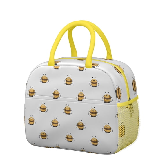 Reusable Thermal Lunch Bag with Yellow Bee and Hive Pattern, Insulated Cooler Tote for Workplace Women, Students, and Outdoor Activities