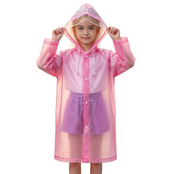 Reusable Thick Kids Rain Poncho Hooded Full Body Raincoat with Clear Brim for Boys Girls School Outdoor Activities