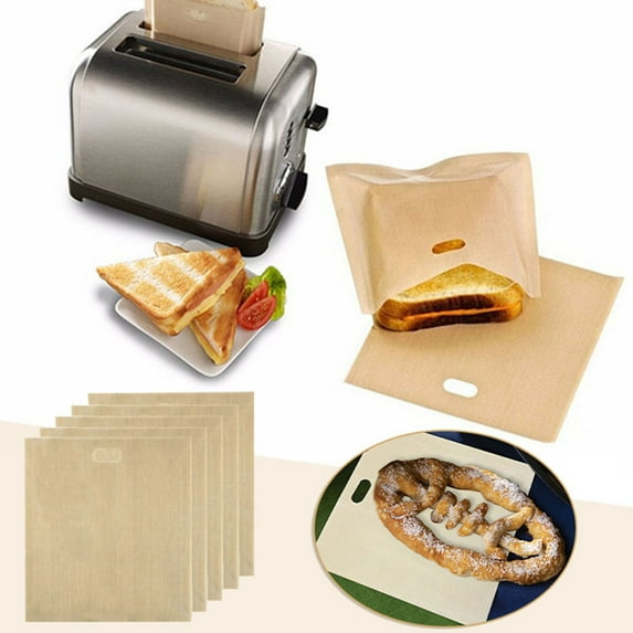 Reusable Toaster Bags Non-Stick Heat Resistant PTFE Bread Bags for Grilled Cheese Sandwiches, Multipurpose, Easy to Clean, 5 Pack