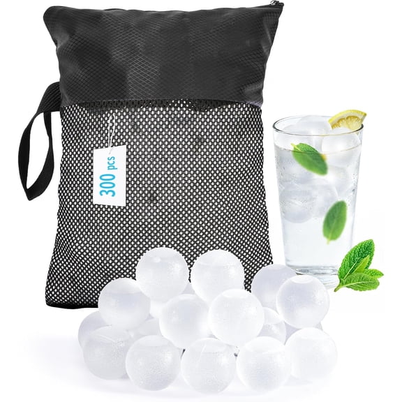 Reusable Transparent Round Ice Cubes 300 Pack BPA-Free Plastic Refreezable for Drinks