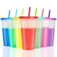 thumbnail image 1 of Reusable Travel Cup To Go Coffee Tumblers - Summer Cold Drink Cups with Lids and Straws | Color Changing Cups | 24 oz Plastic Cold Cups 7 Pack, 1 of 9